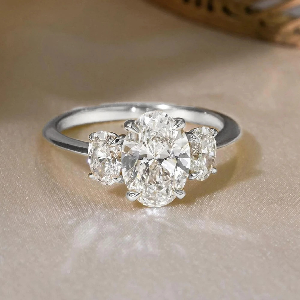 Certified 3/6cttw Oval Cut Full Engagement Ring for Women 925 Sterling Silver 3-Stones Diamond Wedding Band Jewelry 250716
