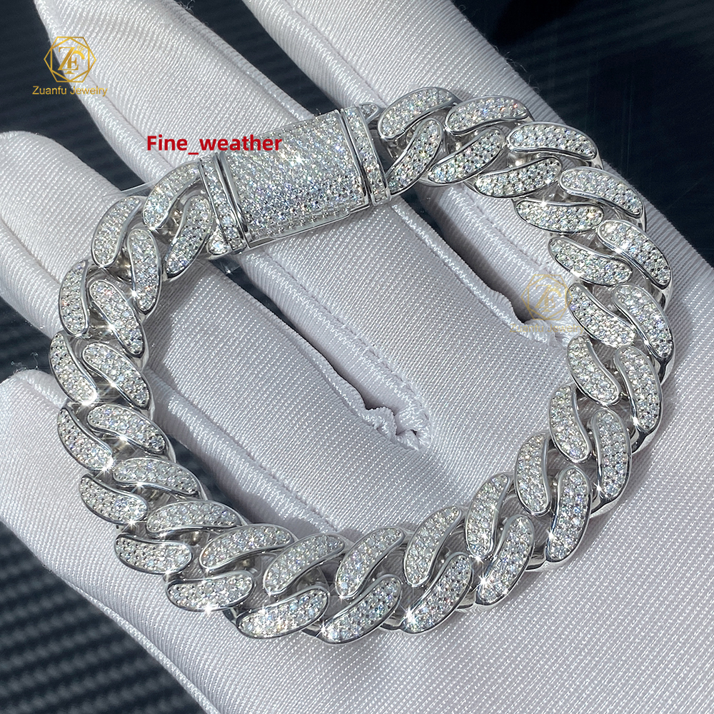 VVS Moissanite Cuban Chain 925 Silver Prong 8mm-20mm Iced Out Hip Hop Cuban Link Necklace and Bracelets for Men and Women