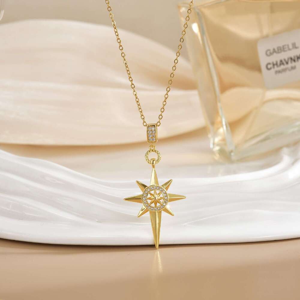 Polaris Titanium Steel Necklace For Women Fashionable High-End Micro-Inlaid Zircon Pendant Niche Design Internet Celebrity Collarbone Chain 5Ff