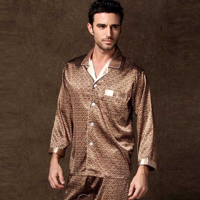 High Quality Pajamas Set Men Spring Autumn Thin Polyester Ice Silk Long-sleeved Sleepwear Plus Size Summer Home Clothing Male W250717