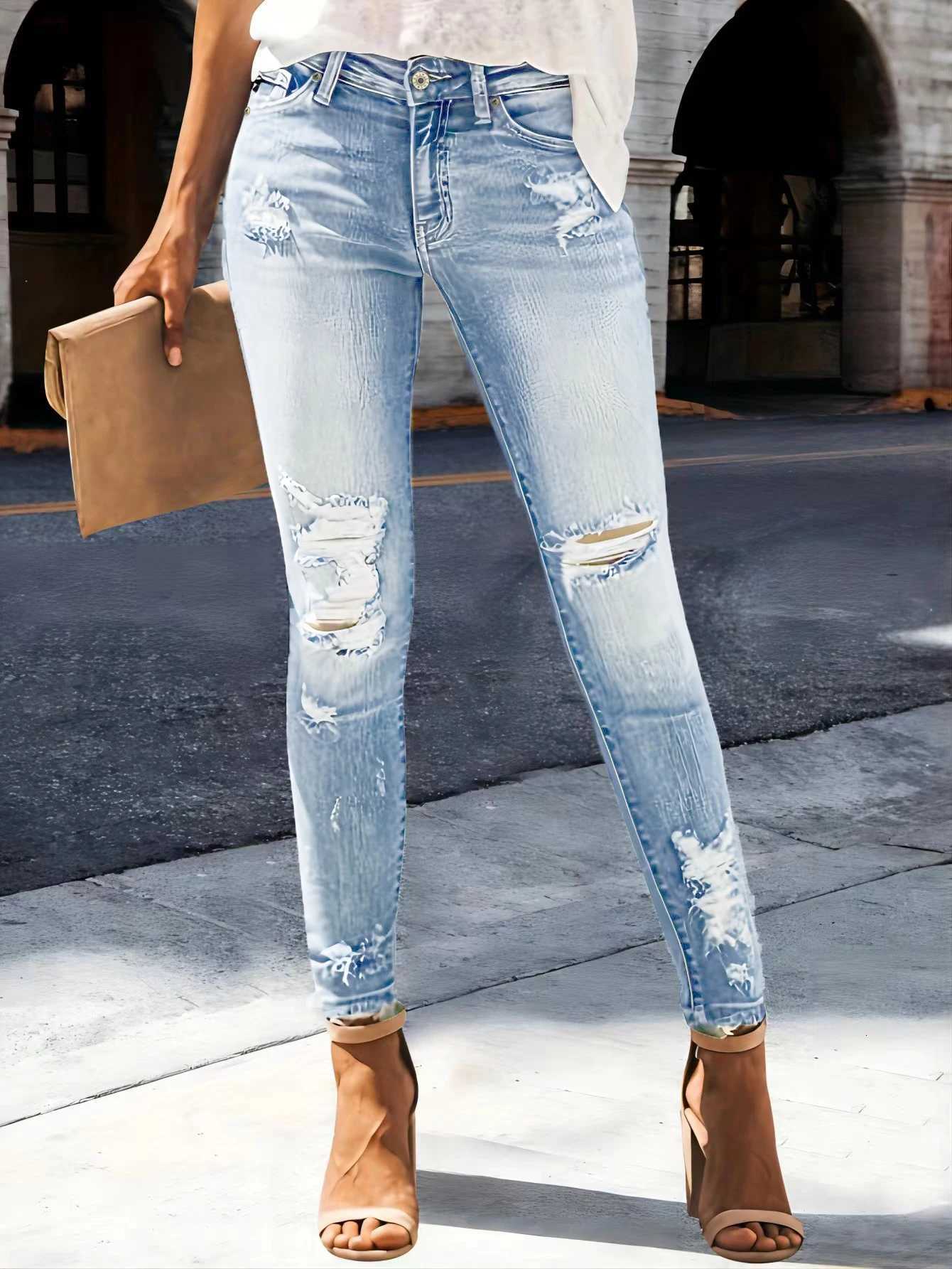 Womens Jeans Zhendian Collection High Waist Hip Stretch Slim Fit All-Matching Nine-Point Jeans R250716