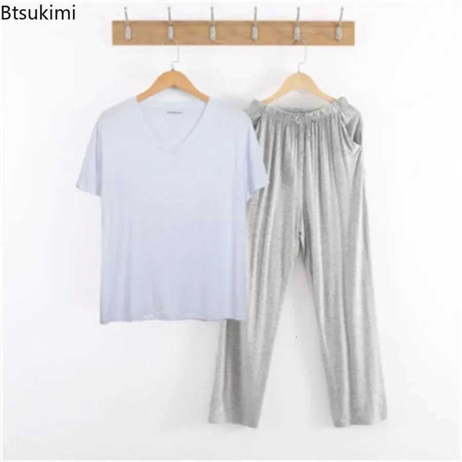 2025 New Mens Casual Pajamas Sets Oversized Modal Short Sleeve and Pants Sets Male Sleepwear Soft Loose Home Clothes for Men W250717