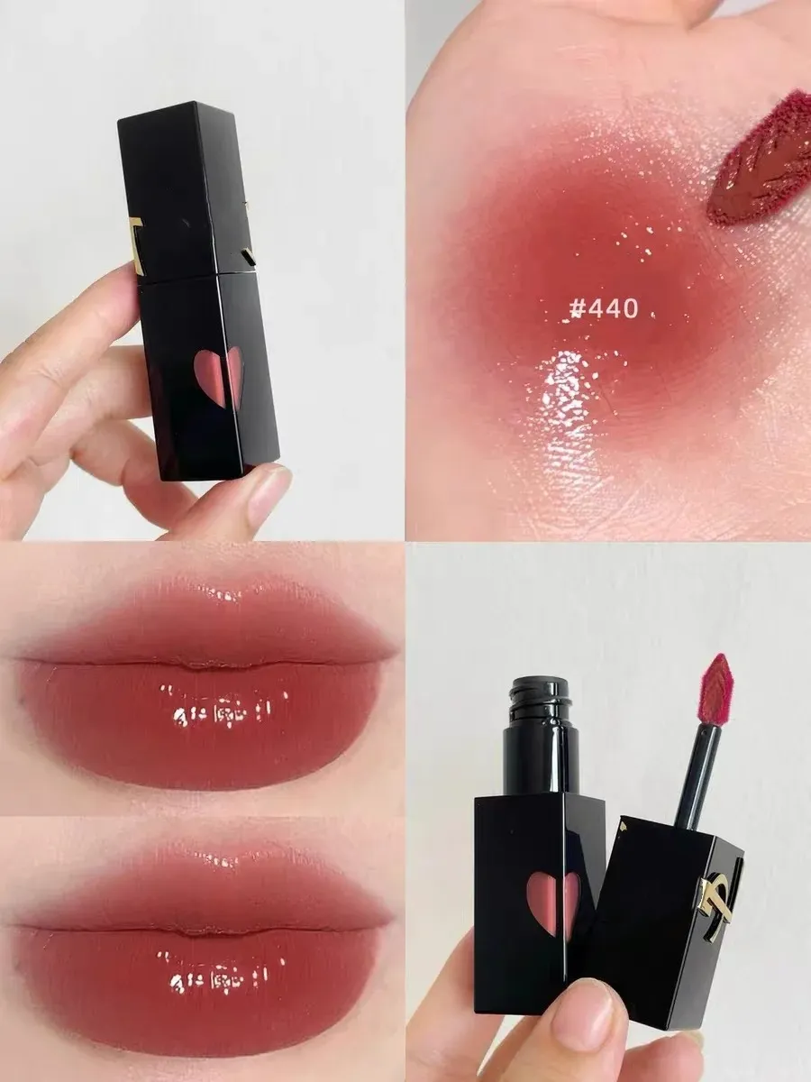 Brand Makeup Embossed Black Tube Heart-shaped Lip Gloss Red Matte And Lustre Lipstick Rouge A Levres 5.5ML Lips Cosmetic