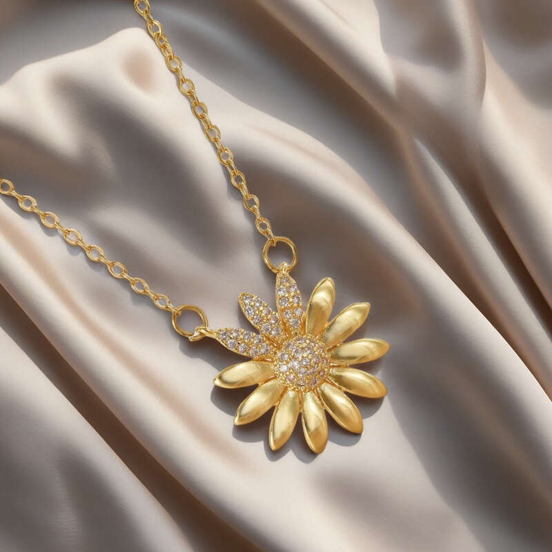 Gold-Plated Copper Suower Necklace For Women, Light Niche High-End Titanium Steel Collarbone Chain, Non-Fading Jewelry 065