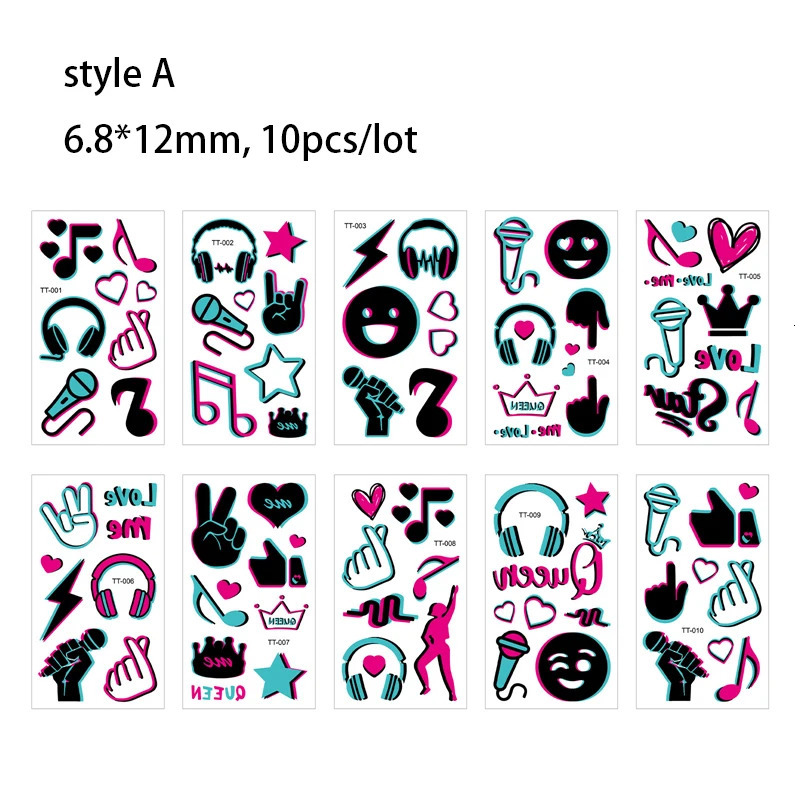 Luminous Music Festival Tattoo Glowing Dance Party Sticker Temporary Waterproof Tattoos Noteheadset Art Skin Stickers 250714