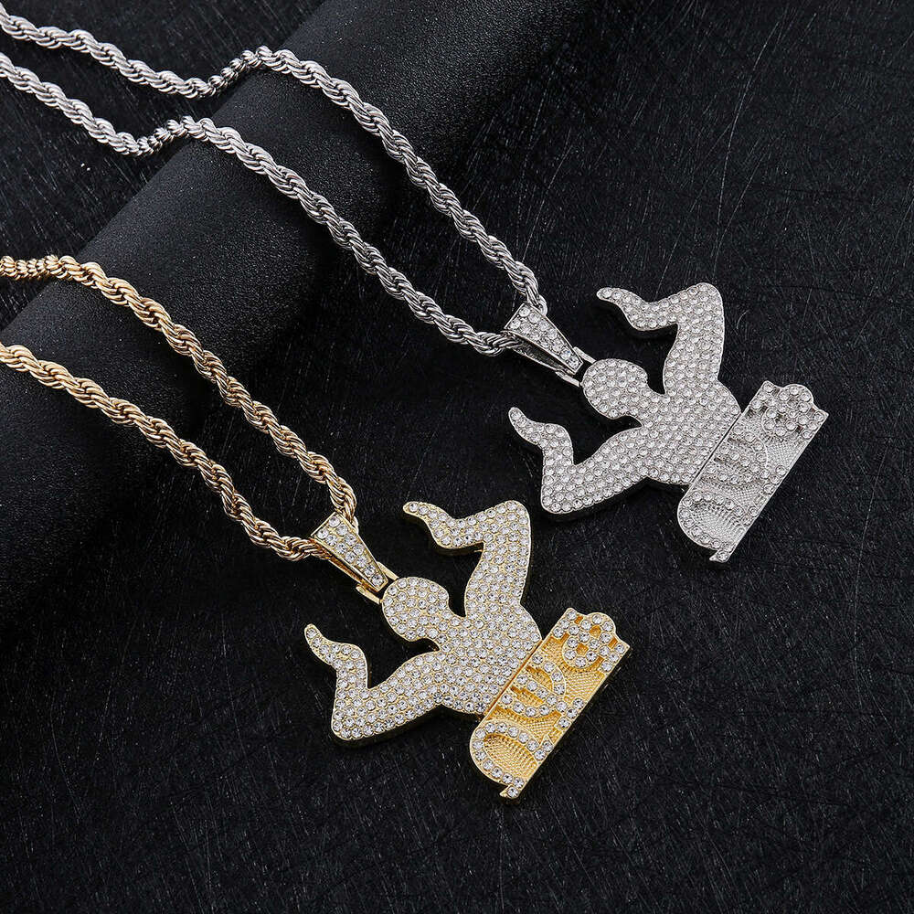 Hot Selling Full Dia Letter Pendant Hip Hop Trendy Personalized Alloy Rhinestone Braided Chain Necklace