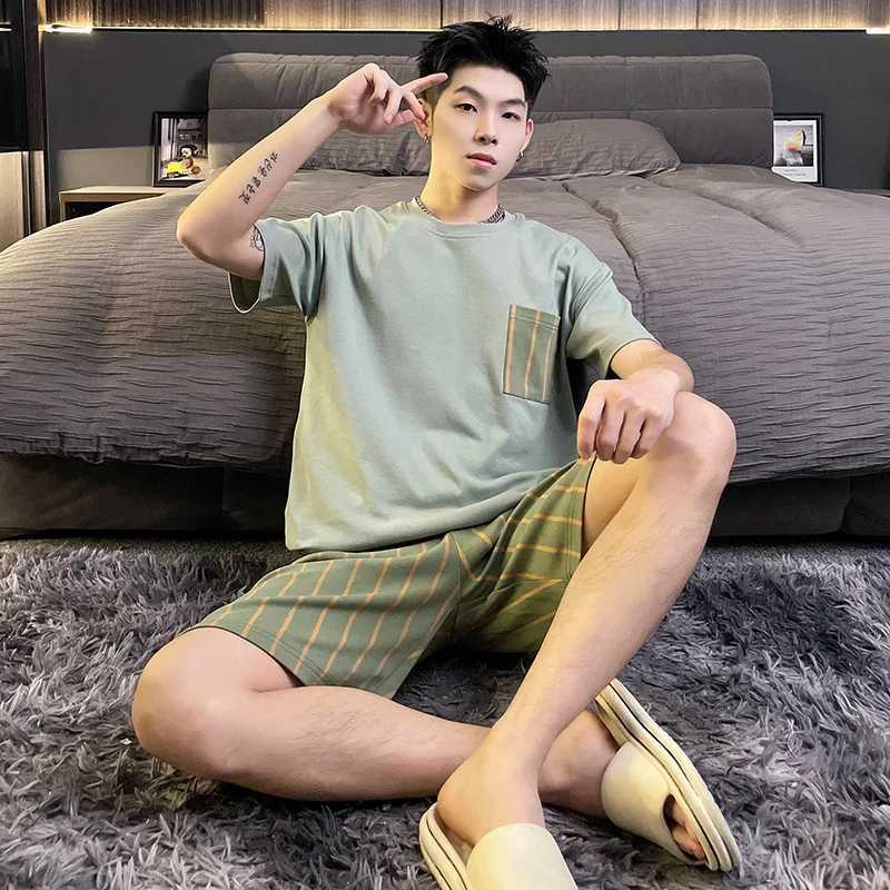 Men Cotton Pajamas Set Short Sleeve Shorts Plus Home Suit for Boys Casual Pajama Korean Loose Stylish Pajamas Summer New W250717
