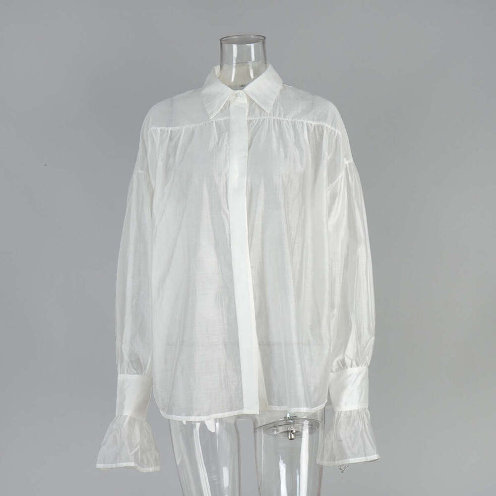 French Style Satin Lightweight Blouse New High-End Women's Lantern Long Sleeve Casual Top B5