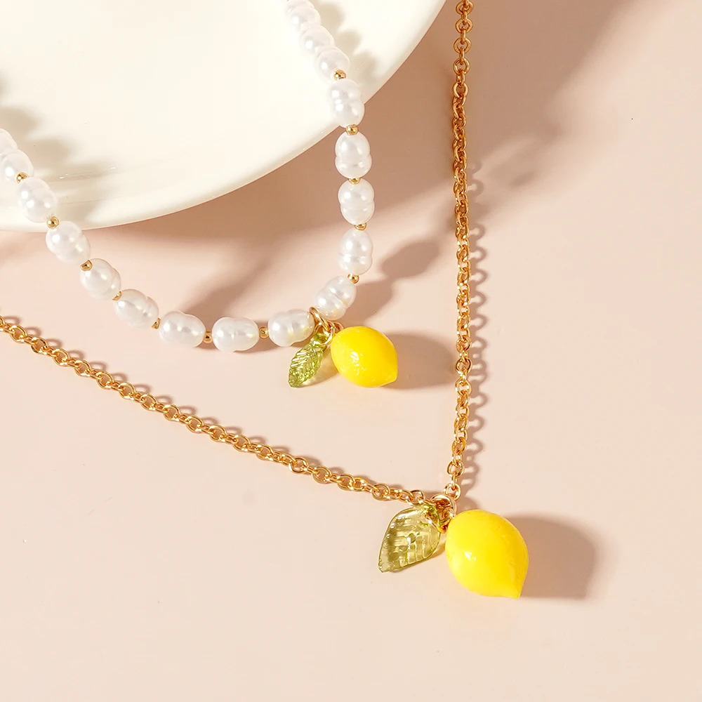 Y2K Colorful Lemon Charm Pearl Necklaces For Women Summer Pastoral Beaded Cute Funny Creative Jewelry 250715