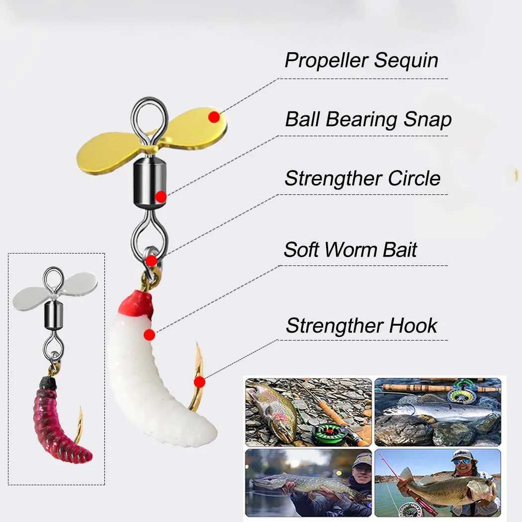 5Pcs/Box Propeller Worm Fishing Lure Spinner Spinning Bait Rotating Blade Sequin Bionic Fish Lure Z250717