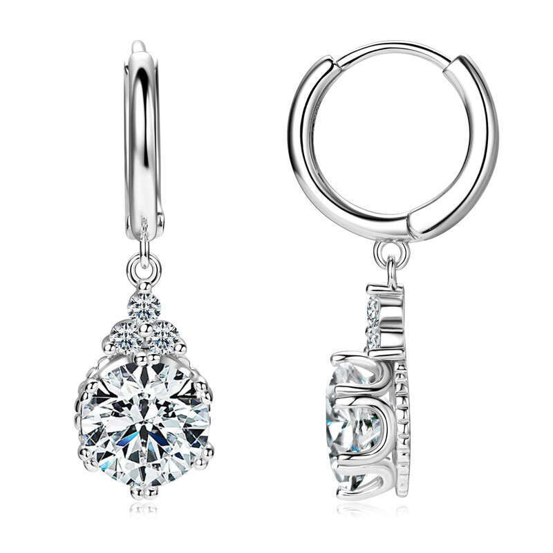 2 Carat Moissanite For Women, Light High-End Sier Crown Earrings 707