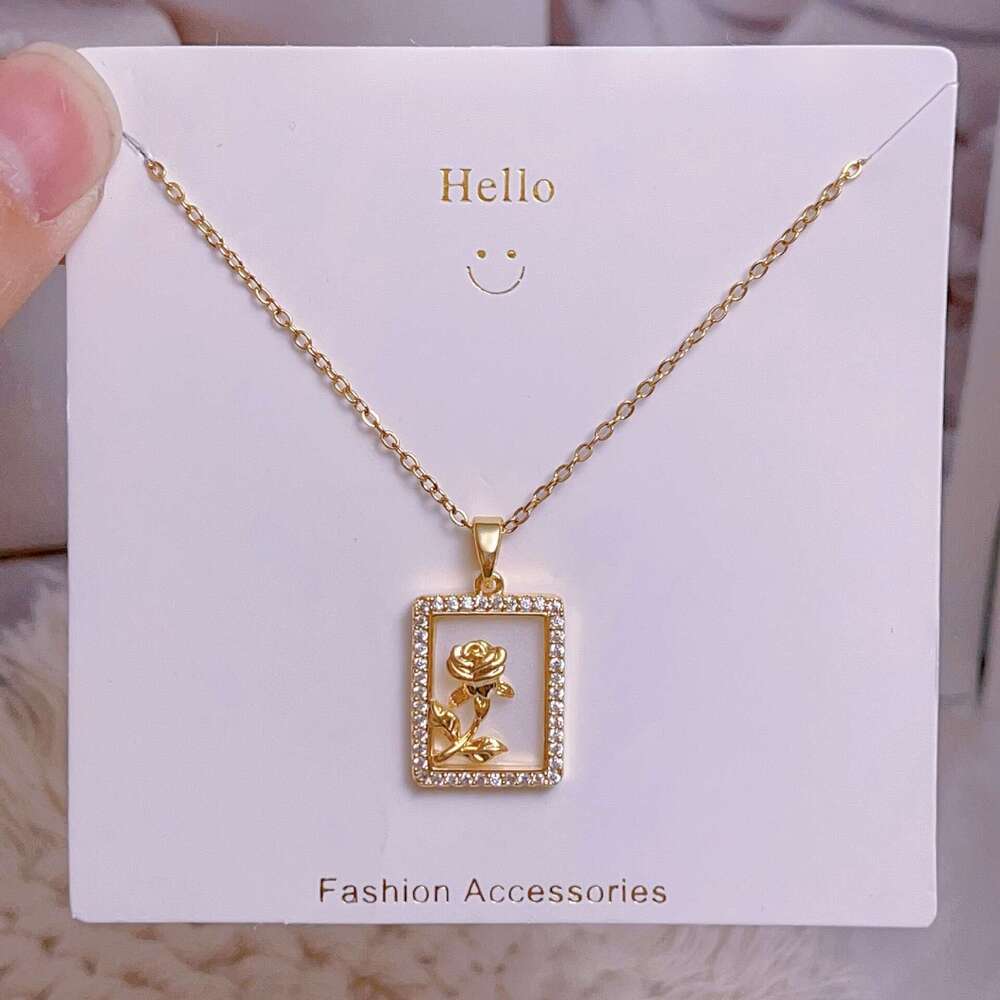 Simple Jewelry Gold-Plated Titanium Steel Thin Chain Rectangular Tarot Pendant Hot Girl Square Card Necklace A6b
