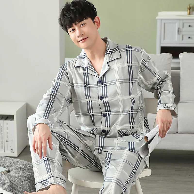Men Pajama Set Cotton Spring Long Sleeve Print Men Pajama Suit Autumn Nightwear Collar Pajamas Men Sleepwear Two Piece 4XL W250717