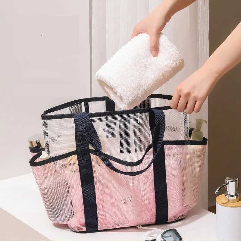 Multi Pocket Mesh Beach Bag Fitness Sports Storage Bag Seaside Swimsuit Bag Large Capacity Tote Bag Portable Toiletry Organizer Z250717