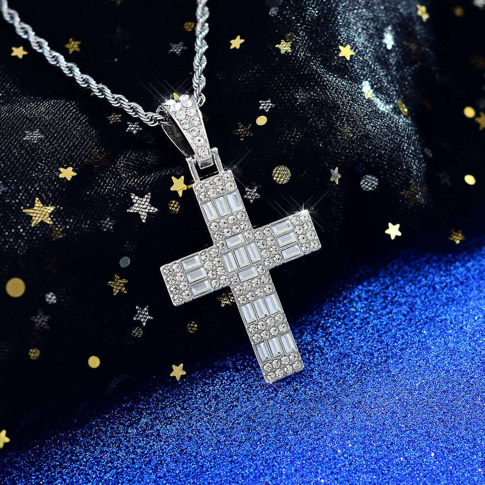 New T Square Cross Full Dia Hip Hop Necklace Alloy Pendant Jewelry Individually Packaged