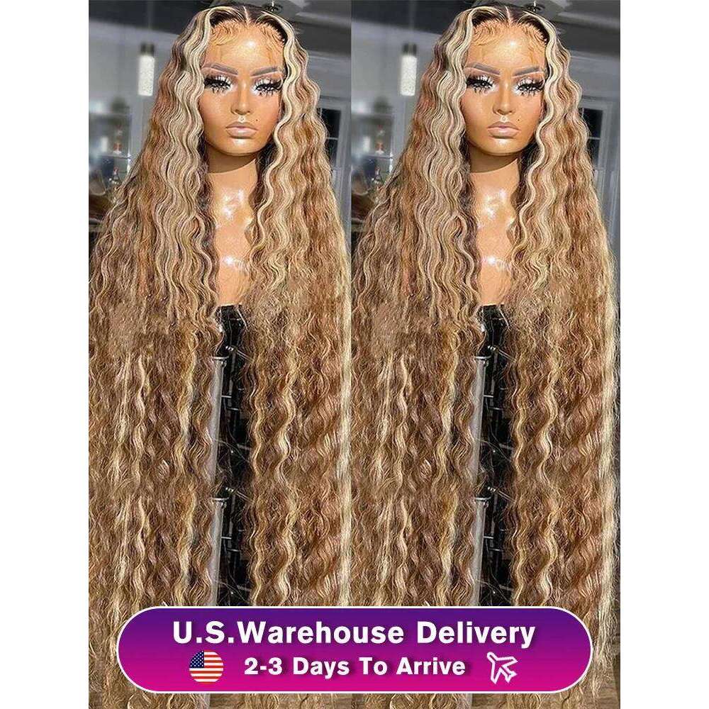 300 Density Highlight 13x6 Hd Deep Wave Frontal 30 46 Inch 13x4 Colored Lace Front Human Hair Wig Curly Wigs For Women