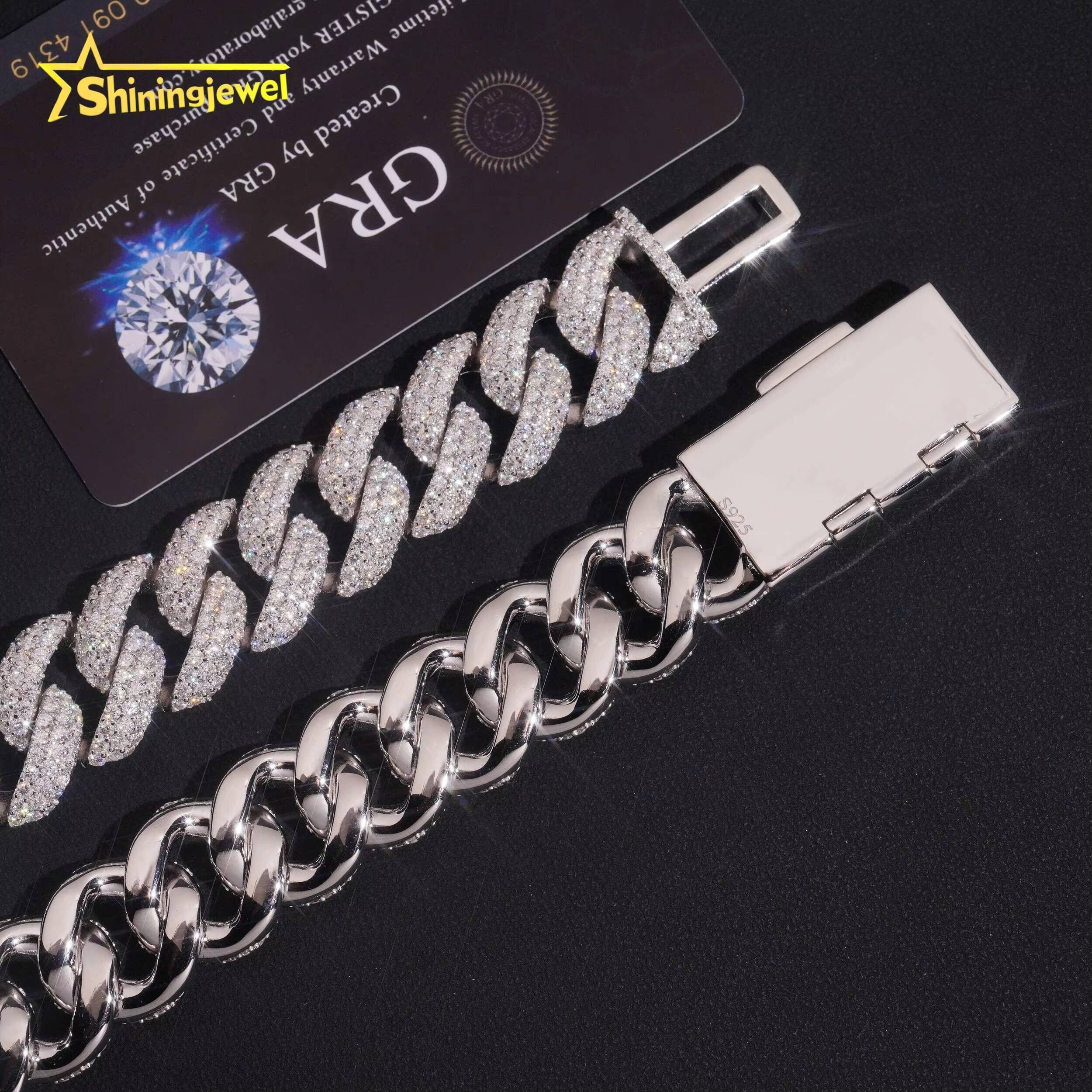 GRA Certificate High Quality 18mm Solid 925 Sterling Silver Moissanite Diamond Hip Hop Cuban Link Chains Necklace