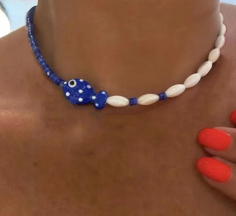 Cute Orange Ceramic Fish Necklace for Her Romantic Small Fish Starfish Necklace Summer Beach Jewelry for Gift 250715