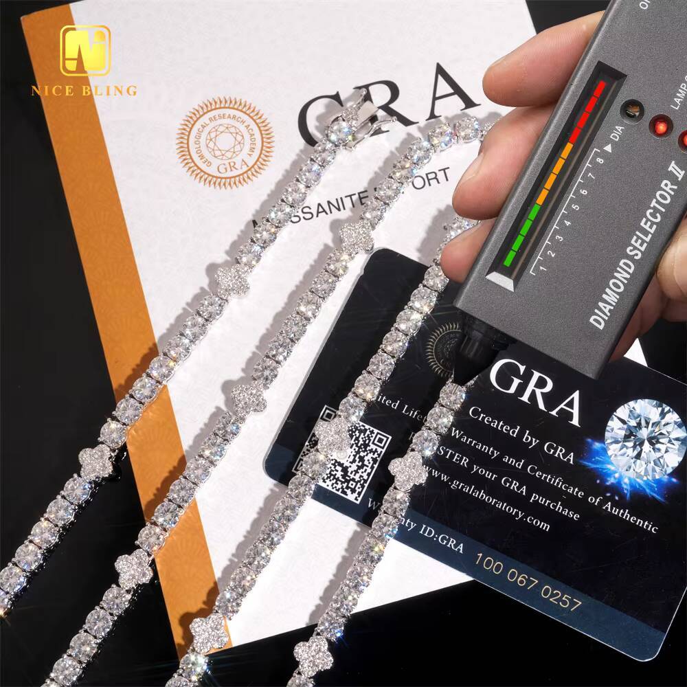 5mm VVS Moissanite Tennis Chain Pass Diamond Tester 925 Silver Hip Hop Jewelry Clover Necklace Iced Out Diamond Tennis Chain