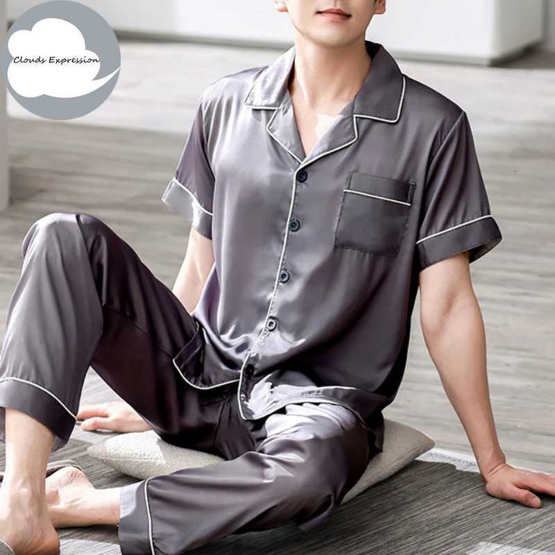 4XL Blue Loungewear Pajamas Imitate Silk Mens Pajama Sets Satin Pajamas Male Sleepwear Pajamas Nightwear Homewear Fashion W250717