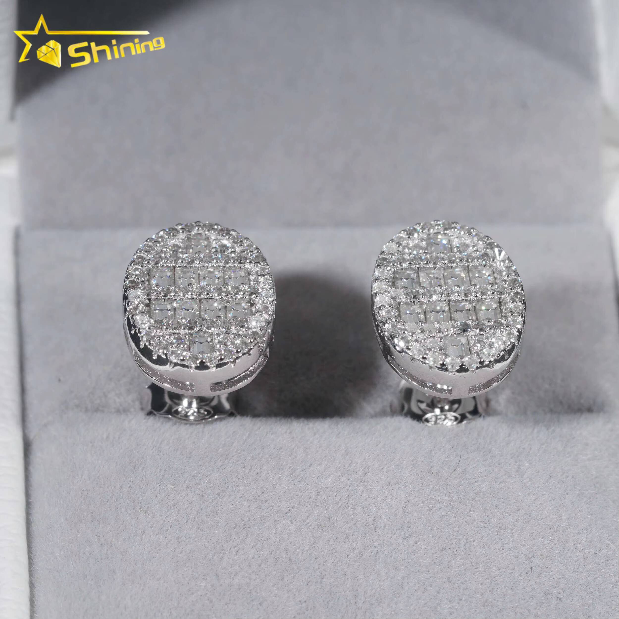 Pass Diamond Tester GRA Certified VVS Diamond 925 Sterling Silver Oval Baguette Moissanite Stud Earrings Men Earring