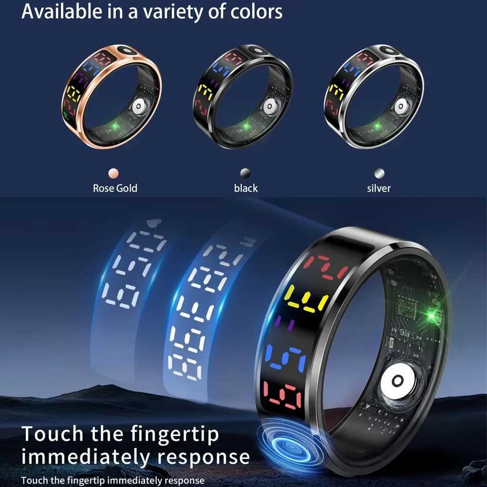 2025 Color Screen Smart Ring 5ATM Waterproof Touch Health Monitoring Long Battery Life Gesture Operated Multi-motion Mode W250717