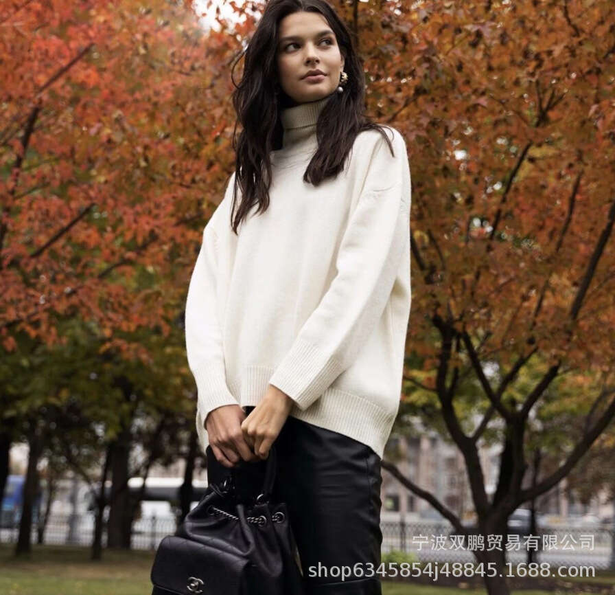 Russian Solid Color Women's Knitted Pullover Turtleneck Sweater Loose Fit 066 B5