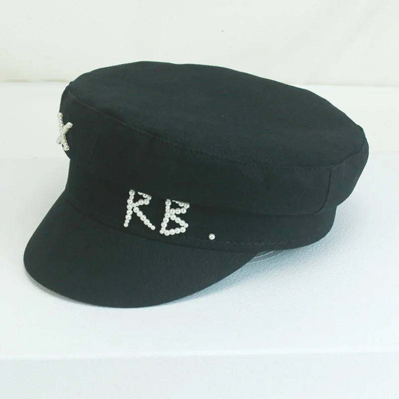 Women Pearls RB Letter Militray Hat Fashion Streetwear Navy Hat Adjustable Flat Top sboy Caps Casual Gorras Visor Hats 250716