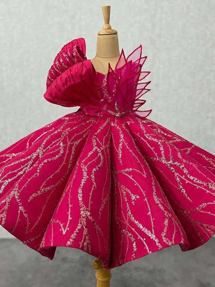 Gorgeous Girls Princess rose sequin Palace Dress V-neck Children Bow Wedding Gown baby infant Birthday Party Kids Dresses Z250716