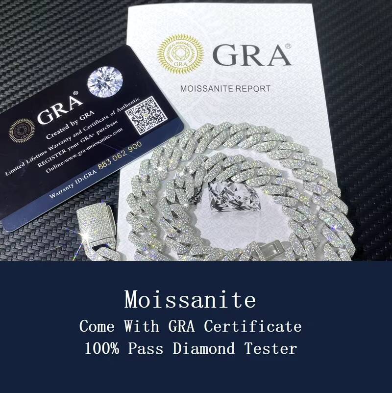 6mm-14mm Cuban Necklace Custom Hip Hop Jewelry Ice Out Moissanite 925 Sterling Silver Cuban Link Chain for Men