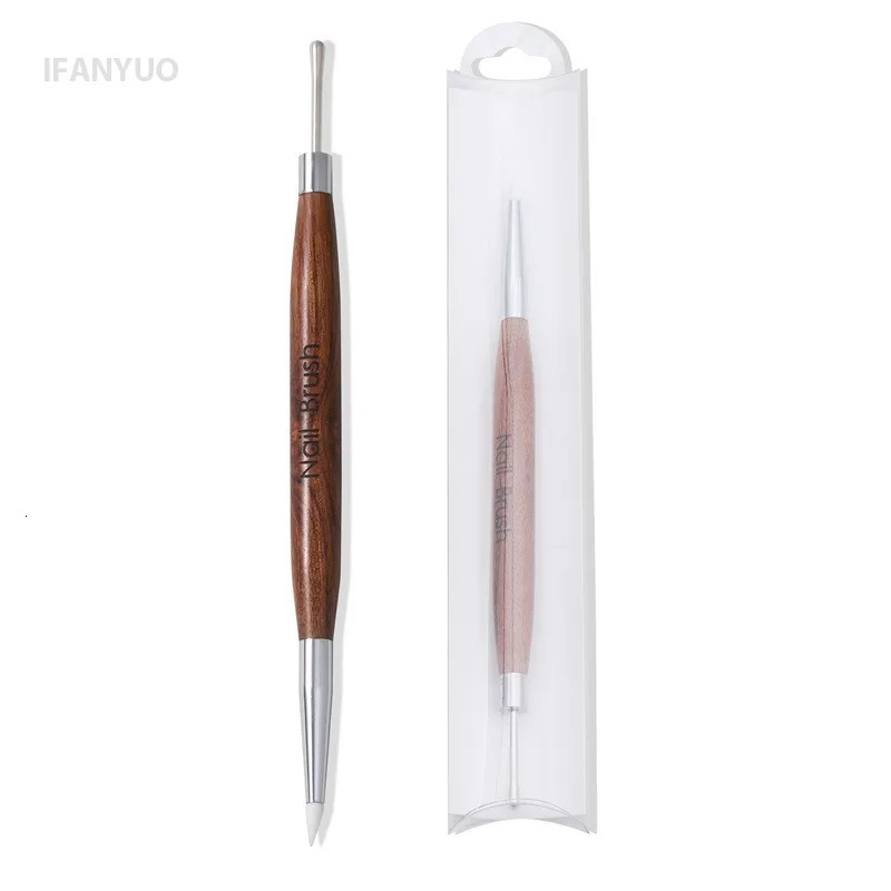 Double Head Nail Art Brush Silicone Spatula Brush Carving Flower Painting Pen Stainless Steel UV Glue Mixed DIY Manicure Tools 250716