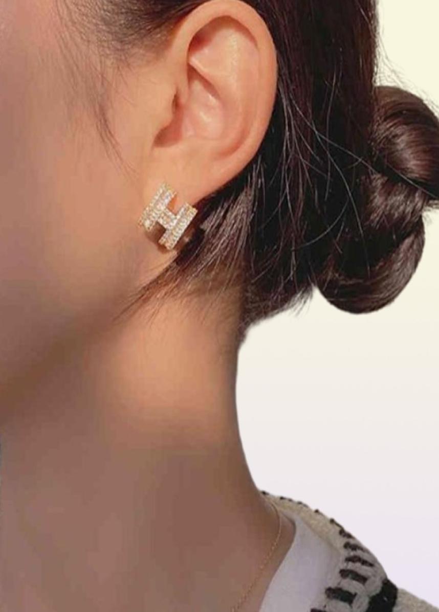 girl S925 silver needle Zircon diamond earring Letter H Stud Earrings44940169955569