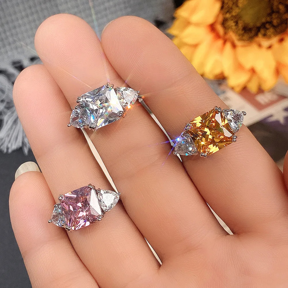 High Quality Big Pink Yellow White Zircon Rings for Women Full CZ Wedding Rings Ladies Girls Party Jewelry Gifts 250716