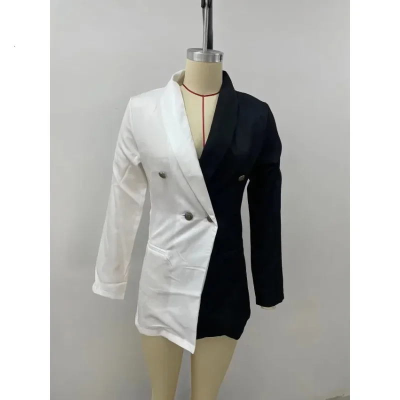 Women Blazer Elegant Office Lady Suit Thin Spring V-neck Female Long Sleeve Patchwork Slim OL Double Breasted Dress Coat 250715