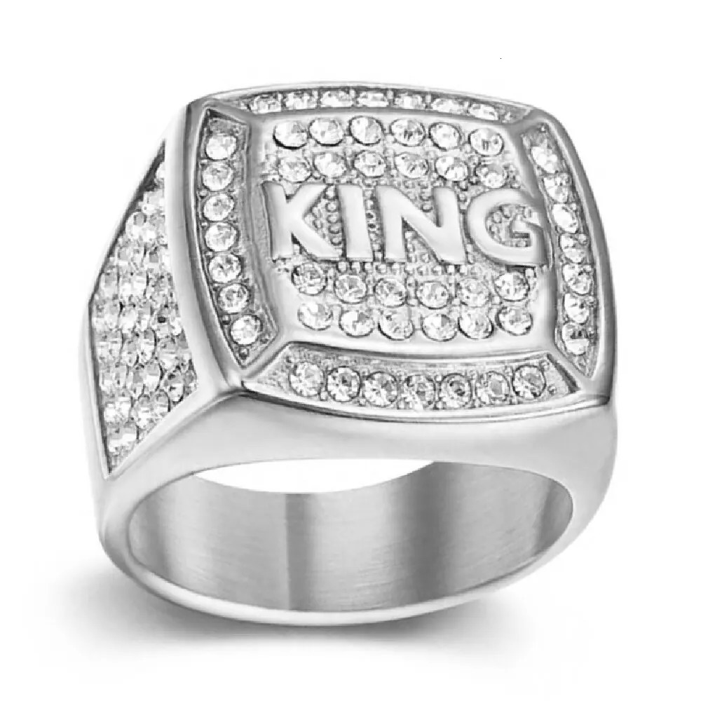CZ Biker King Large Square Ring For Men Silver Color Iced Out Ring Boys Heavy Punk Hip Hop Stainless Steel Jewelry 250716