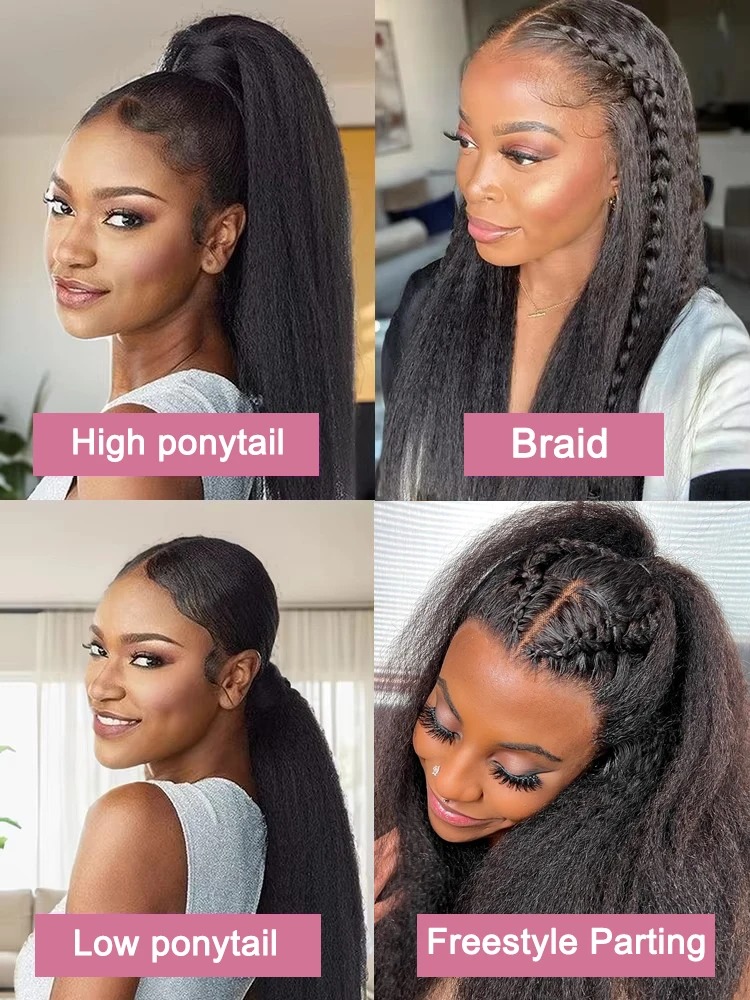 High Density Kinky Straight 360 Lace Front Wigs 40 Inch Yaki Straight 13x4 HD Transparent Lace Frontal Wig Preplucked Synthetic Wig