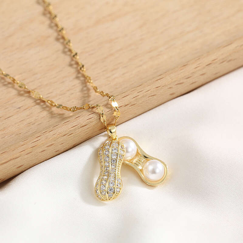 Live Broadcast Luxurious Full Zircon Agate Open And Close Peanut Necklace For Women, Light Niche Design Titanium Steel Pendant Jewelry 00E