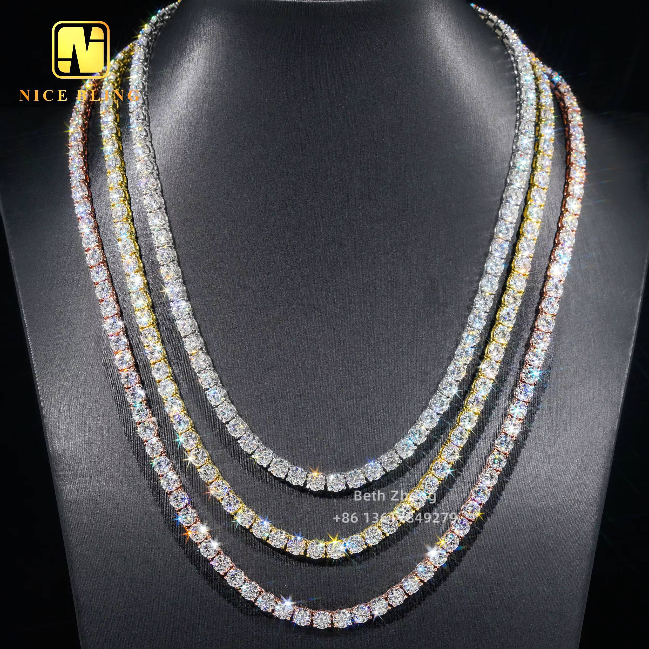 Iced Out Hip Hop Tennis Chains 2mm to 5mm VVS Moissanite Diamond Tennis Necklace Bracelet 925 Silver Fashion Jewelry
