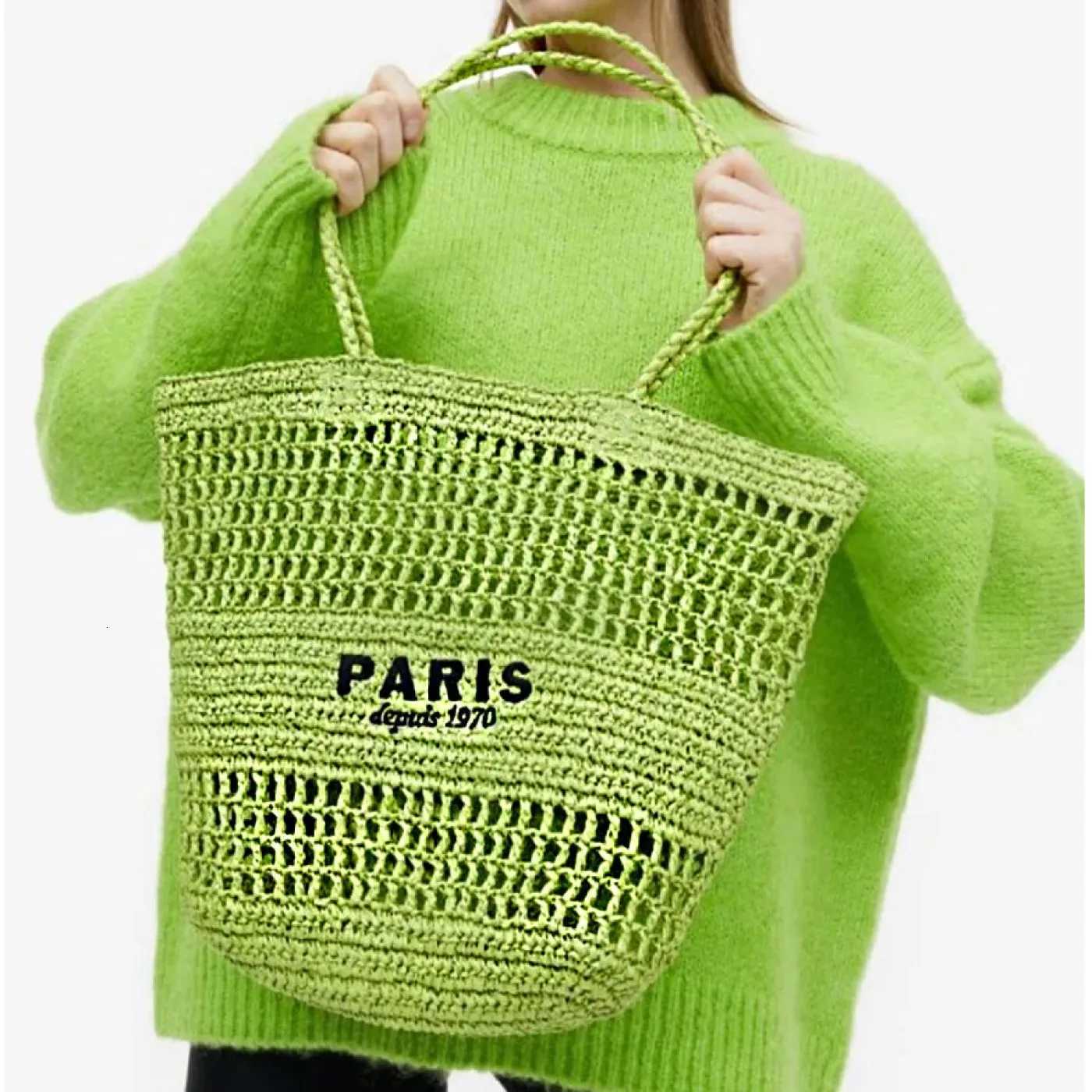 Womens Letter Hollow Straw Handbag Large Capacity Handwoven Shoulder Bag Z250717