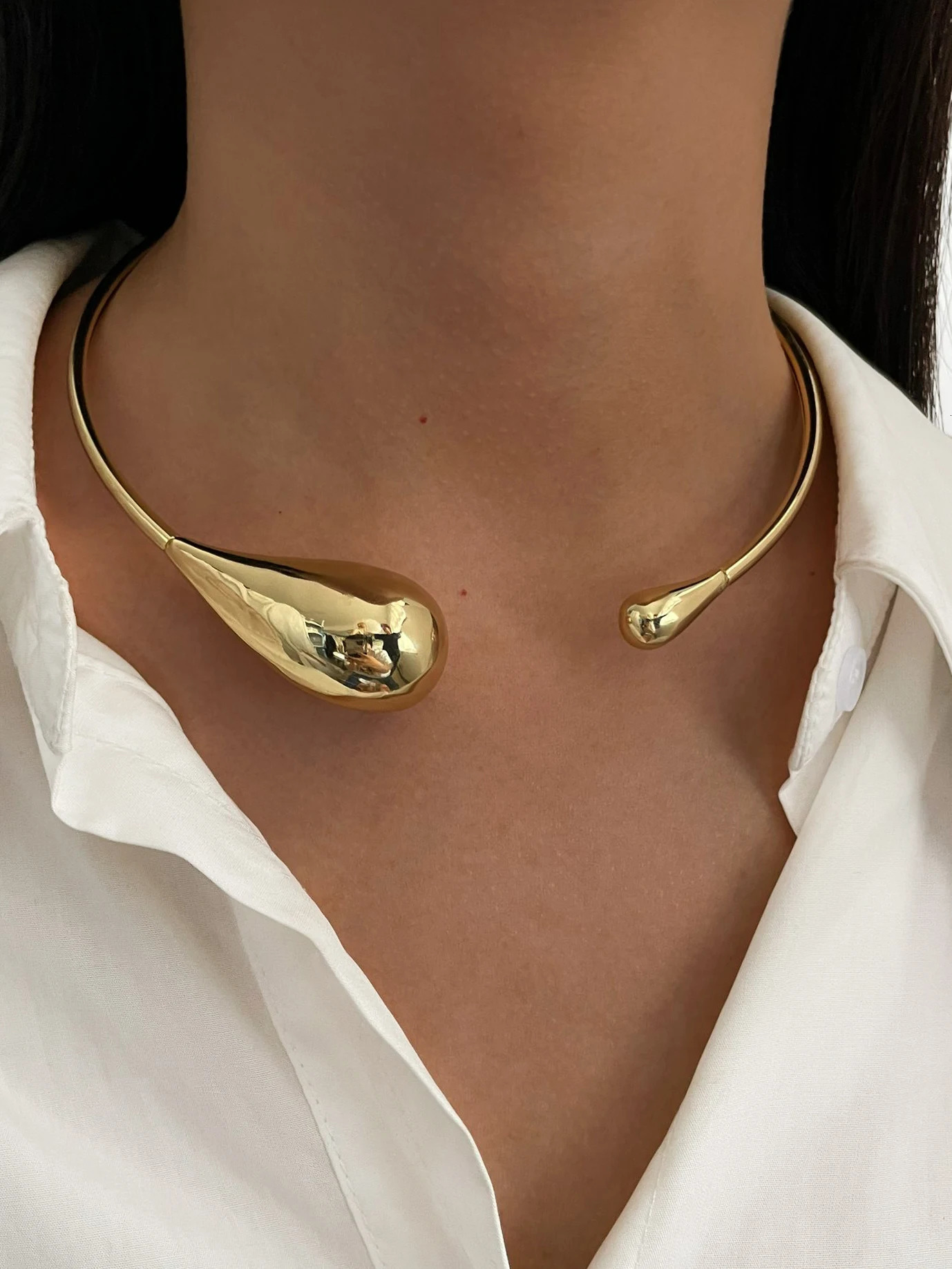 Irregular Chunky Water Drop Open Choker Necklace for Women Girls Punk Goth Fashion Vacation Jewelry 250716