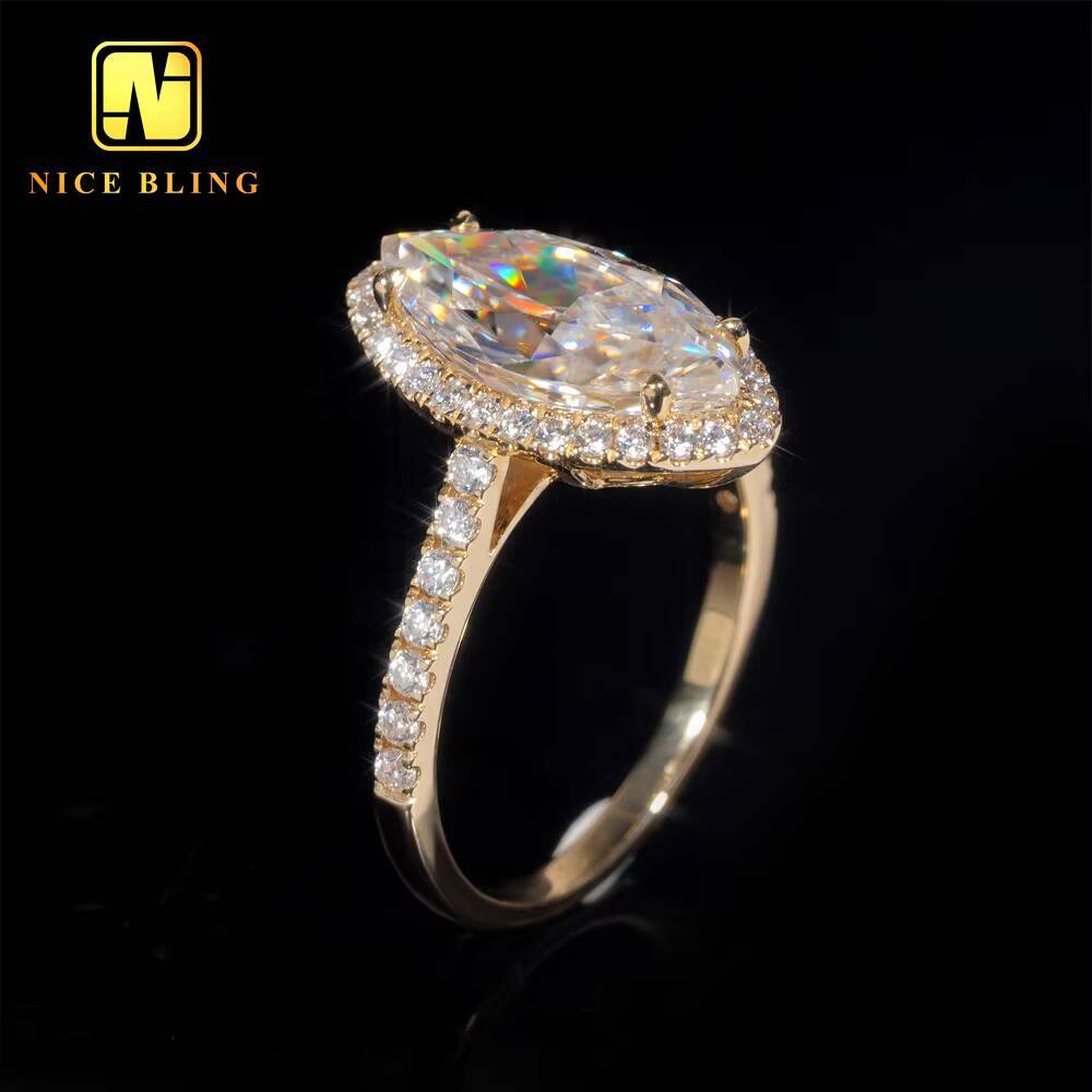 Fashion Jewelry 14K Gold Wedding Ring 3ct VVS Moissanite Marquise Cut Ring Moissanite Engagement Ring for Women