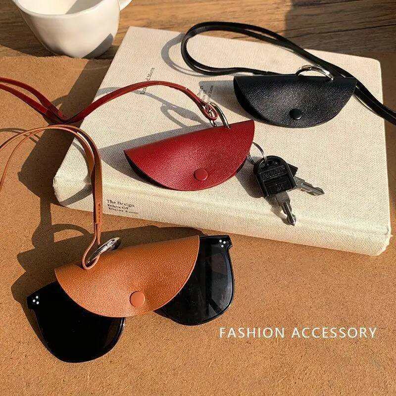PU Key Case Box Hanging Neck Eyeglasses Pouch Headphone Storage For Outdoor Hunting Biking Small Leather Bag