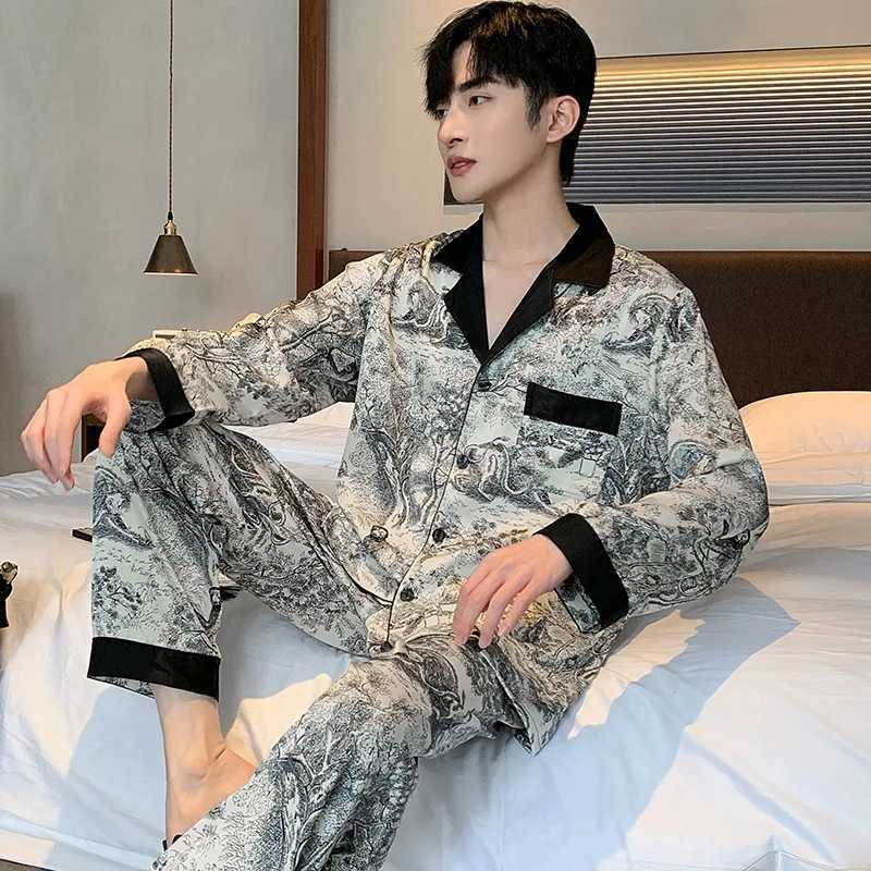 igh Quality Fashion Design Ink Pajamas Suit Men Ice Silk Thin Summer Short Sleeved Satin Home Clothing Loose Sleepwear Set Male W250717