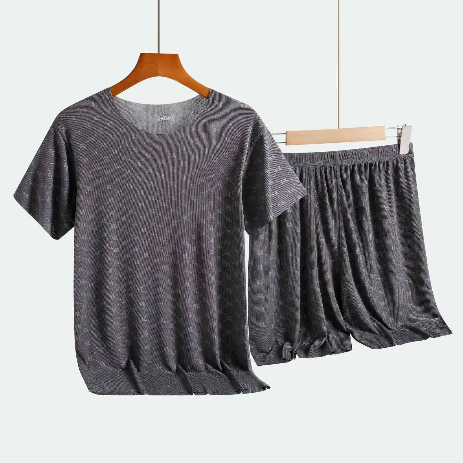 Summer Mens Homewear Printed Ice Silk T-Shirt Short-Sleeved Modal Casual Pajamas Mens Pajama Pants Thin Short-Sleeved Suit W250717