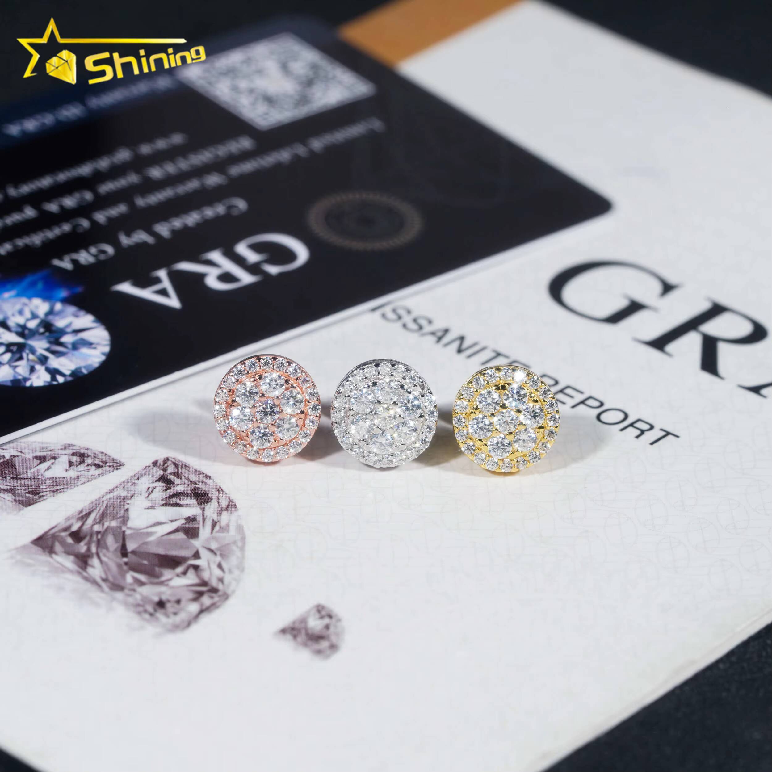 Gra Certificate Pass Diamond Tester Iced Out Hip Hop Jewelry Popular 925 Sterling Silver VVS Moissanite Stud Earrings