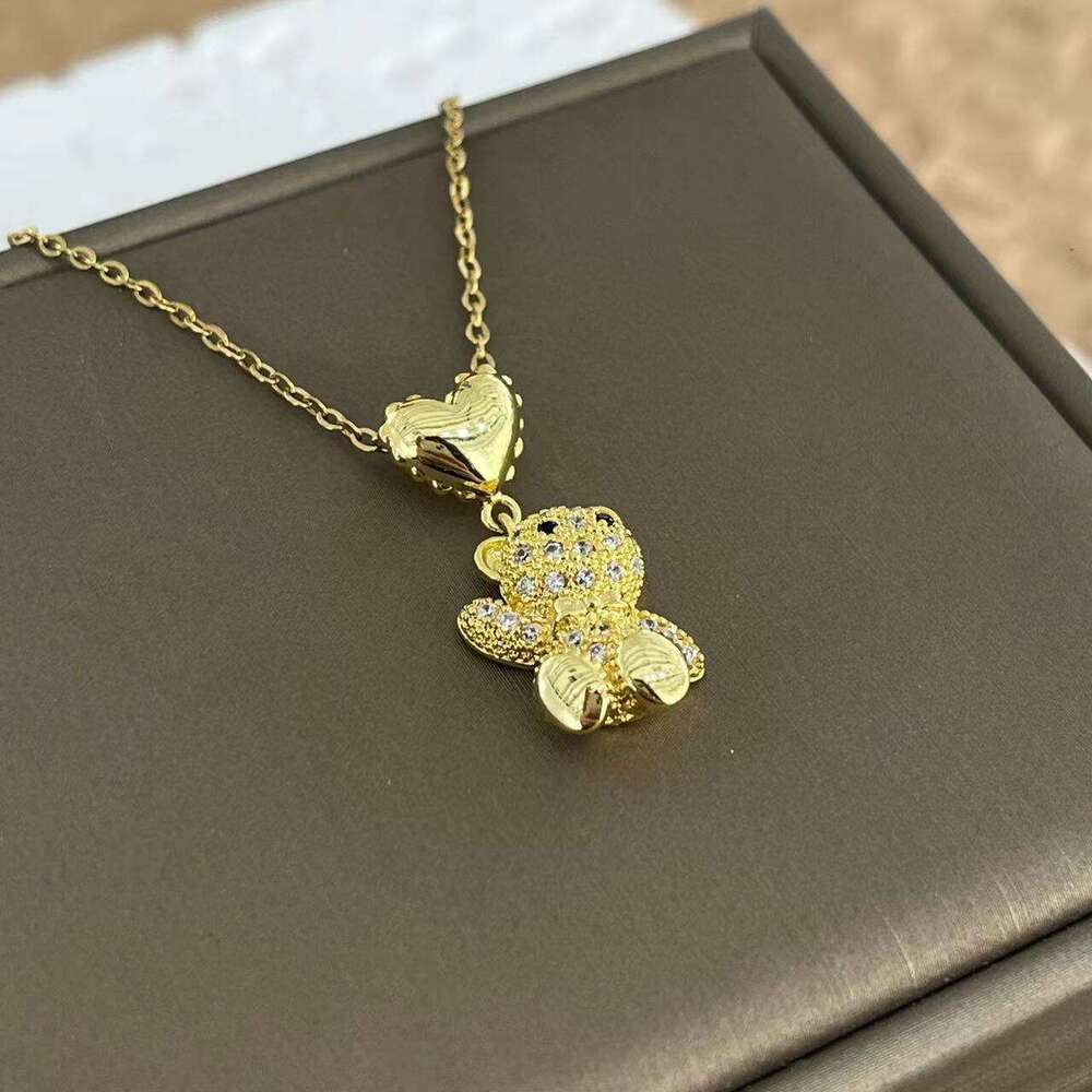 Necklace For Women, Elegant Full Dia Cute Bear Necklace, Ins Fashion, Japanese And Korean Style, Titanium Steel Collarbone Chain F5f