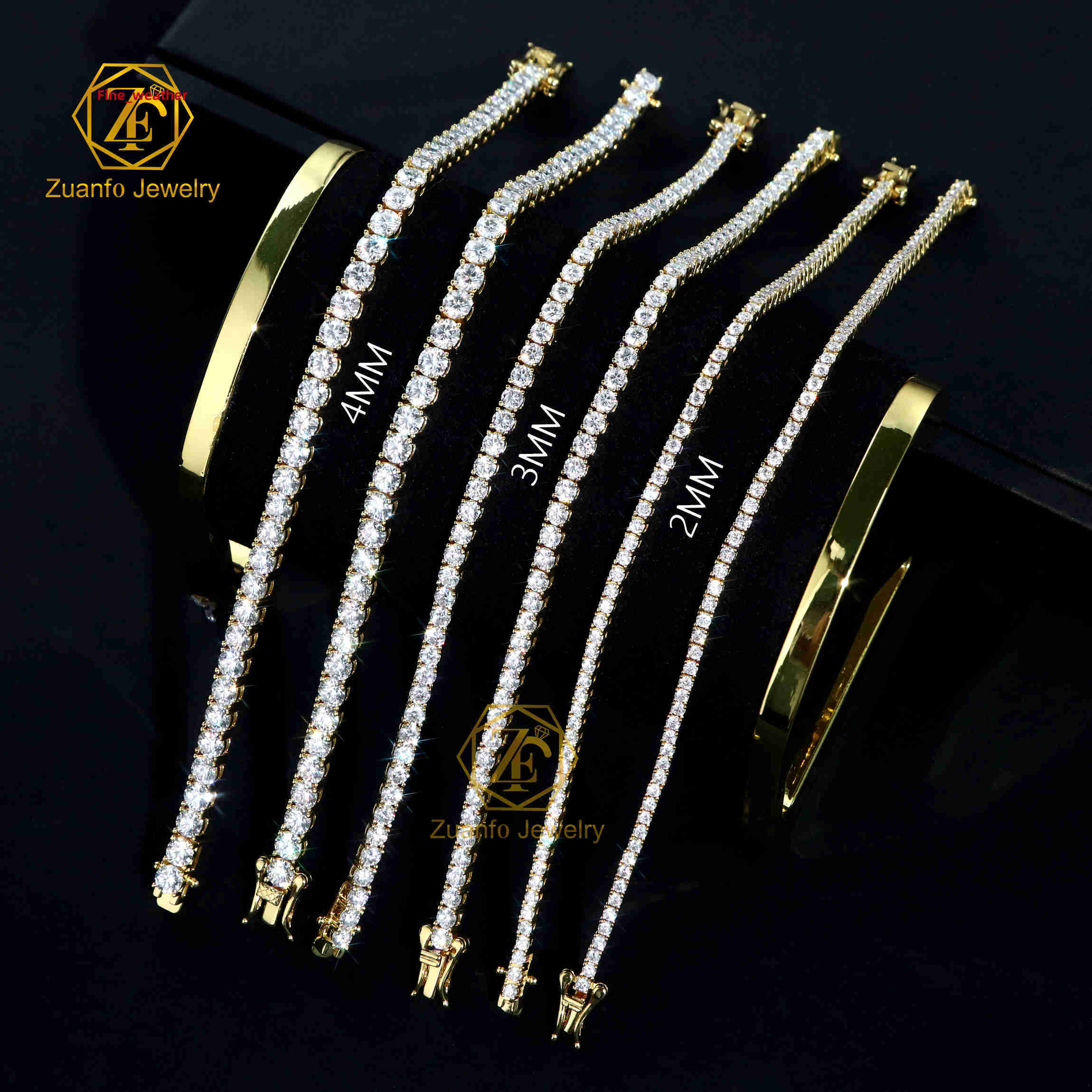Wholesale Solid Gold Tennis Chain Bracelet 10K 14K White 2mm-5mm DEF VS Lab Grown Diamonds Diamond Bracelets Bangles