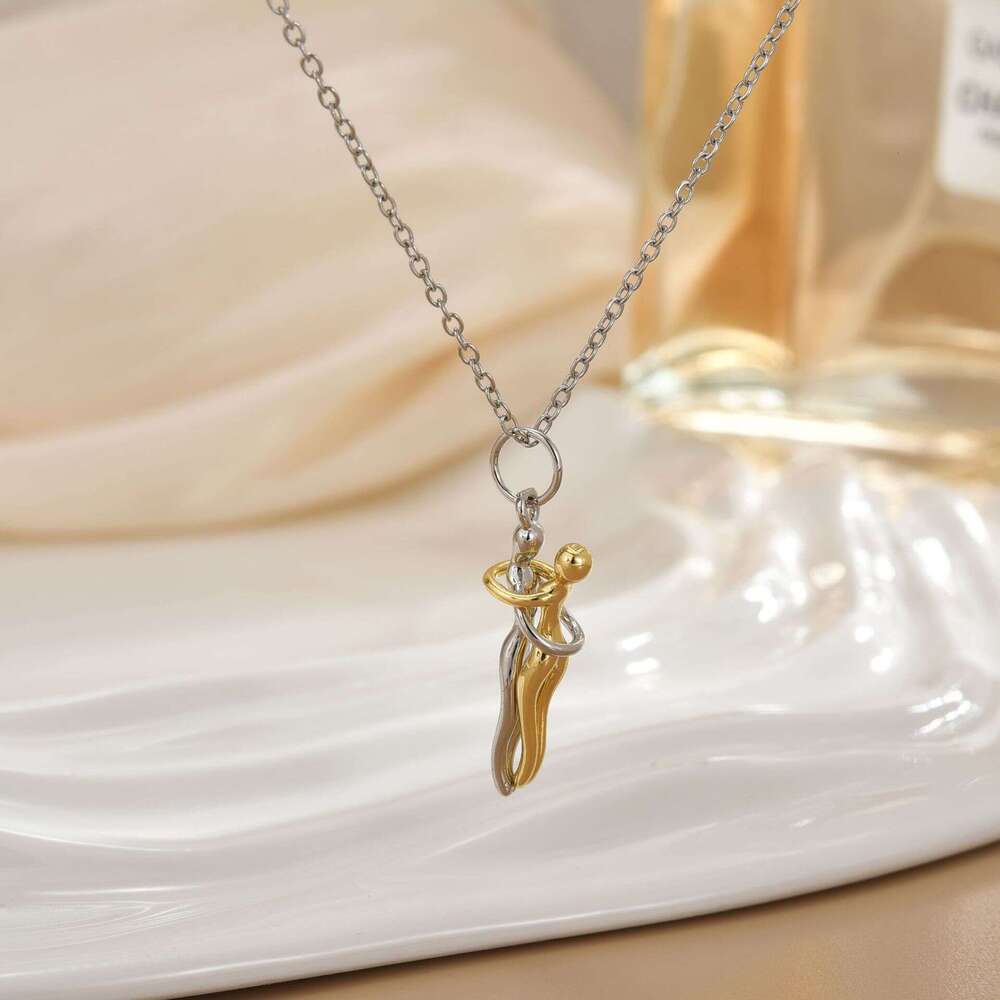 New Two-Tone Pendant Little People Hug Couple Necklace Female Clavicle Chain 74F