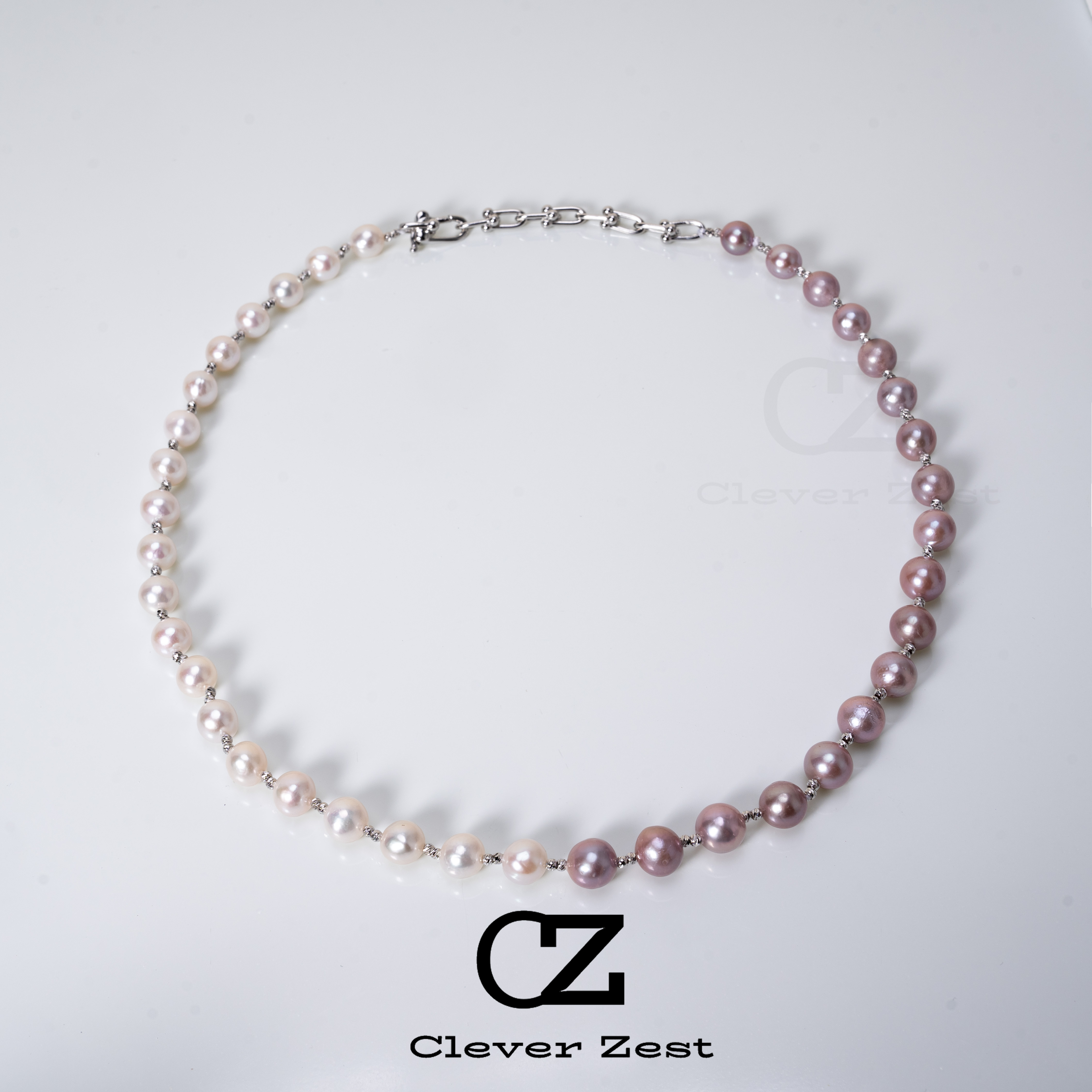 Designer Necklace Natural Freshwater Nucleated Pearls Two-Tone Design Necklace with Strong Lights