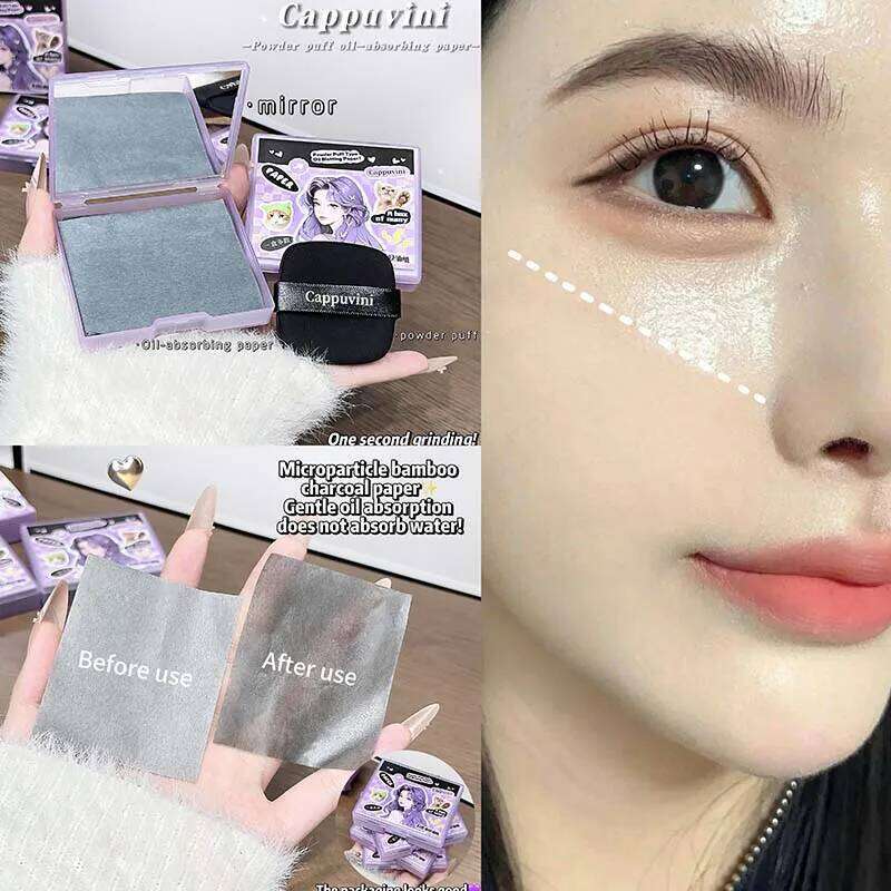 Lishu 100 Sheets Clear Blotting Paper With Powder Puff Control And Makeup Setting Oil Absorbing Wipes Cosmetic Tool X250717 X250717 X